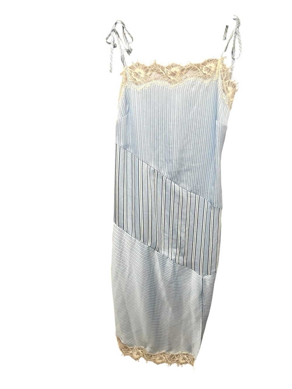 Future Collective Striped Light Blue Lace Trim Slip Dress